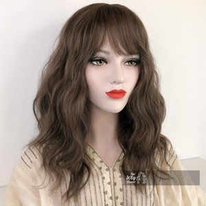 Dark Brown Brunette Wavy Wig with Bangs | Natalie